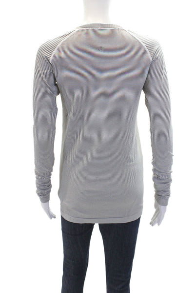 Lululemon Womens Striped Round Neck Long Sleeve Activewear Top White Size 4