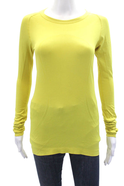Lululemon Womens Solid Round Neck Long Sleeve Activewear Top Yellow Size 4