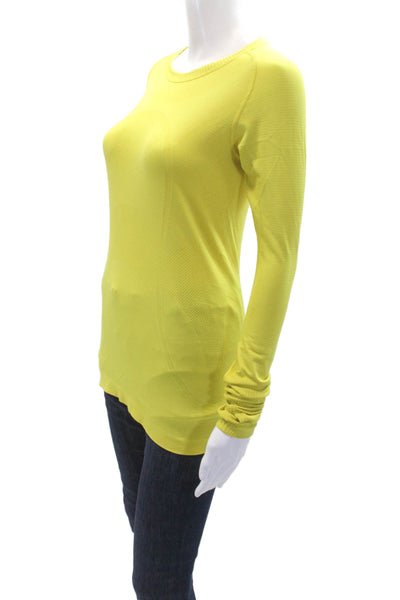 Lululemon Womens Solid Round Neck Long Sleeve Activewear Top Yellow Size 4