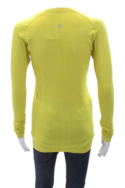 Lululemon Womens Solid Round Neck Long Sleeve Activewear Top Yellow Size 4