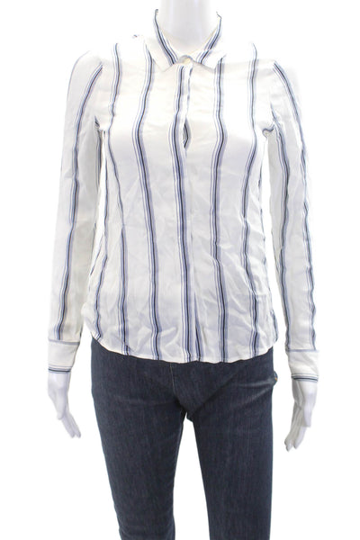 Reformation Womens Striped Collared Long Sleeve Button-Down Shirt White Size XS