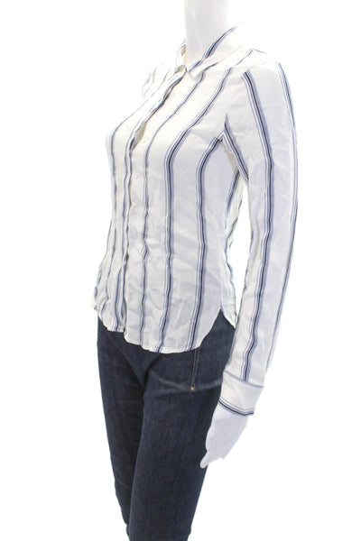 Reformation Womens Striped Collared Long Sleeve Button-Down Shirt White Size XS