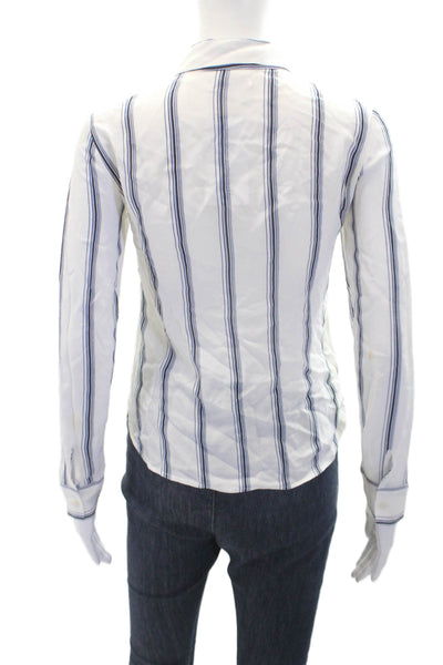 Reformation Womens Striped Collared Long Sleeve Button-Down Shirt White Size XS