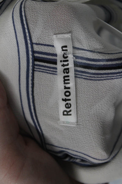 Reformation Womens Striped Collared Long Sleeve Button-Down Shirt White Size XS