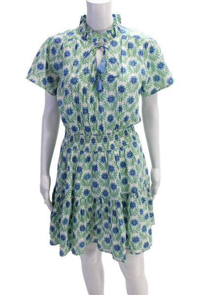 Ophelia & Indigo Womens Cotton Ruched Floral Short Sleeve Dress White Size XS