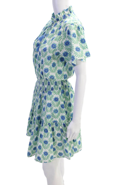 Ophelia & Indigo Womens Cotton Ruched Floral Short Sleeve Dress White Size XS