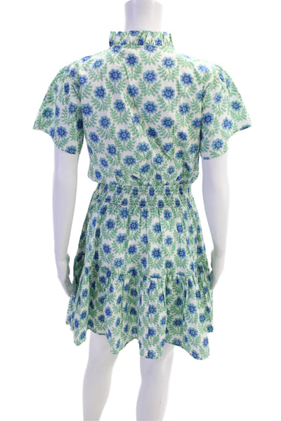 Ophelia & Indigo Womens Cotton Ruched Floral Short Sleeve Dress White Size XS