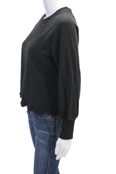 Frame Womens Cotton Solid Crew Neck Scalloped Hem Sweatshirt Top Black Size XS
