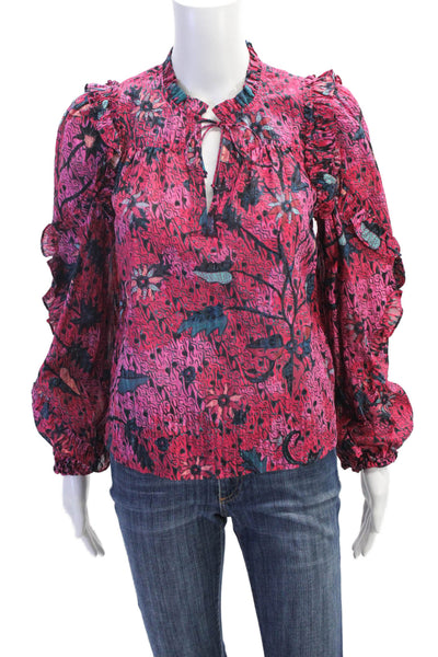 Ulla Johnson Womens Cotton Blend Floral Long Sleeve Blouse Top Pink Size 00