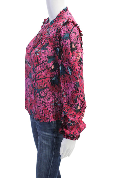 Ulla Johnson Womens Cotton Blend Floral Long Sleeve Blouse Top Pink Size 00