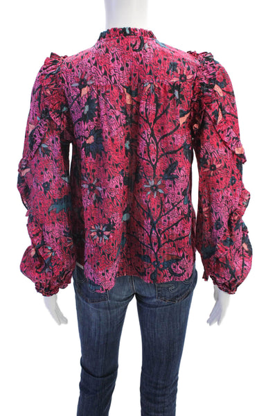 Ulla Johnson Womens Cotton Blend Floral Long Sleeve Blouse Top Pink Size 00