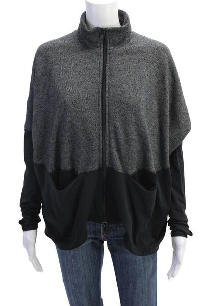 Vim Mia Womens Full Zipper Mock Neck Jacket Gray Black Size Extra Small