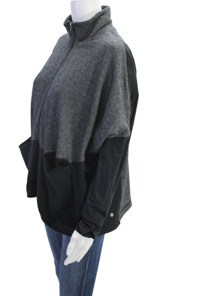 Vim Mia Womens Full Zipper Mock Neck Jacket Gray Black Size Extra Small