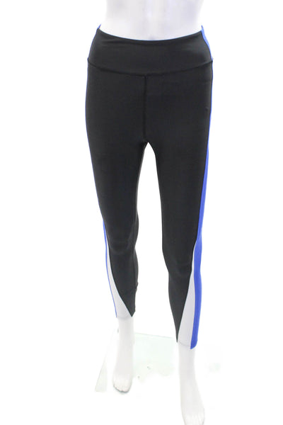 PE Nation Womens Stretch Striped Mid-Rise Activewear Ankle Leggings Black Size S