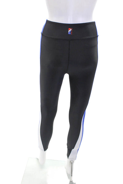 PE Nation Womens Stretch Striped Mid-Rise Activewear Ankle Leggings Black Size S