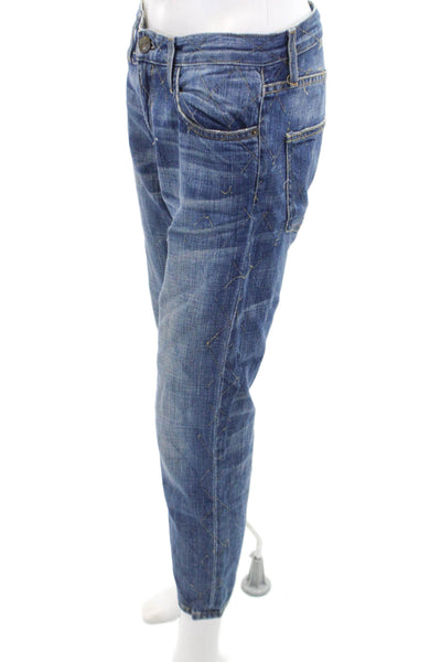 Current/Elliott Womens Denim Embroidered Mid-Rise Straight Jeans Blue Size 24