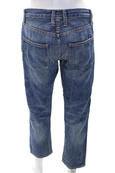 Current/Elliott Womens Denim Embroidered Mid-Rise Straight Jeans Blue Size 24