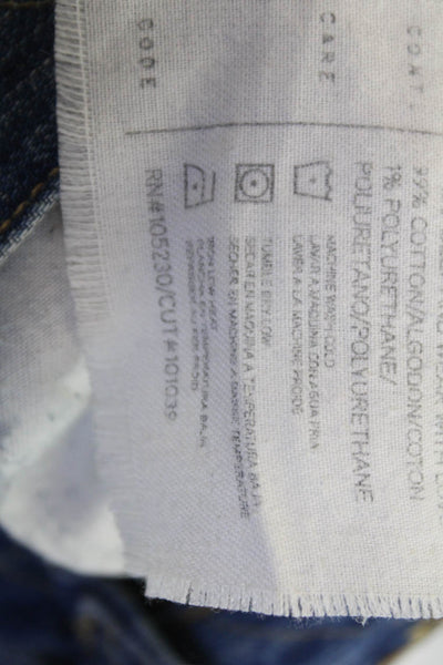 Current/Elliott Womens Denim Embroidered Mid-Rise Straight Jeans Blue Size 24