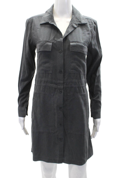 Cloth & Stone Womens Multi-Pocket Long Sleeve Button Up Shirt Dress Gray Size XS