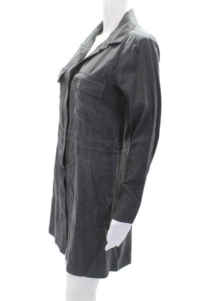 Cloth & Stone Womens Multi-Pocket Long Sleeve Button Up Shirt Dress Gray Size XS