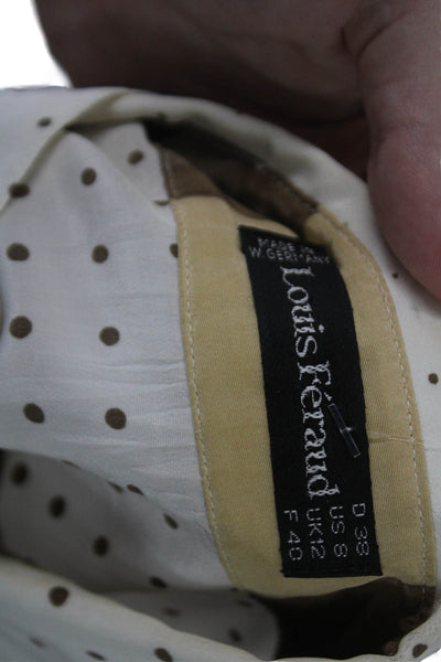 Louis Feraud Womens Button Front Polka Dot Colorblock Shirt White Brown Size 8