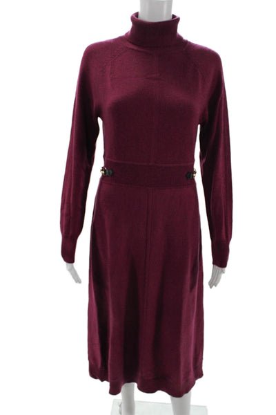 Derek Lam Womens Knit Turtleneck Gold Tone Hook Detail Maxi Dress Purple Size S