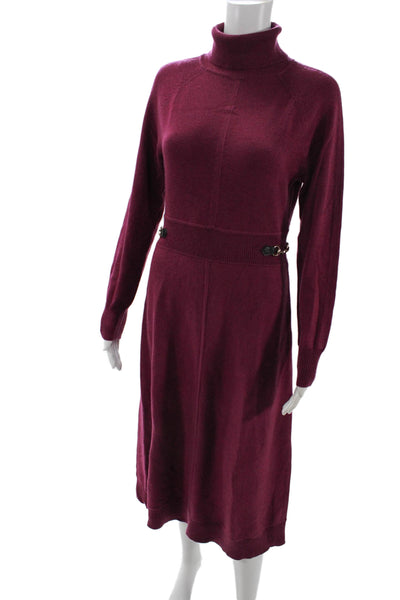 Derek Lam Womens Knit Turtleneck Gold Tone Hook Detail Maxi Dress Purple Size S