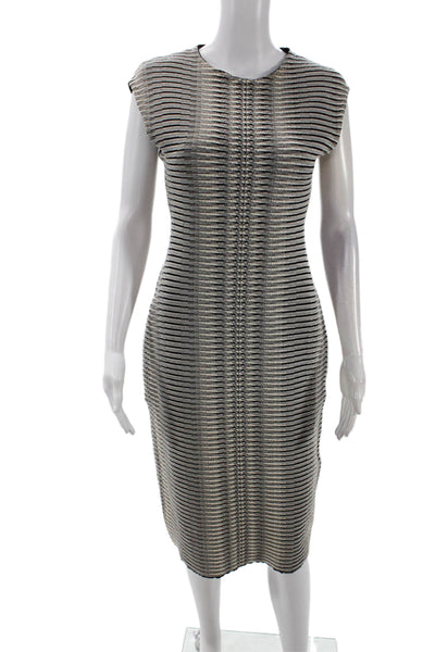Antonio Berardi Womens Wool Sleeveless Striped Maxi Dress Gray Size 44