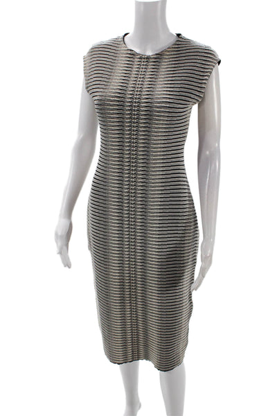 Antonio Berardi Womens Wool Sleeveless Striped Maxi Dress Gray Size 44