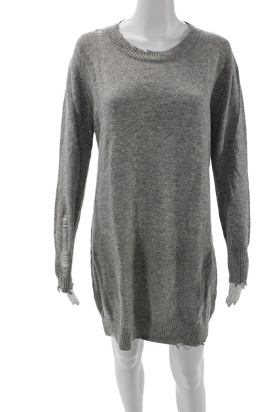 Enza Costa Womens Wool Distressed Detail Long Sleeve Sweater Dress Gray Size M