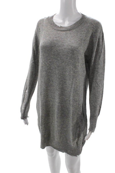 Enza Costa Womens Wool Distressed Detail Long Sleeve Sweater Dress Gray Size M