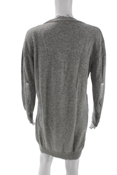 Enza Costa Womens Wool Distressed Detail Long Sleeve Sweater Dress Gray Size M
