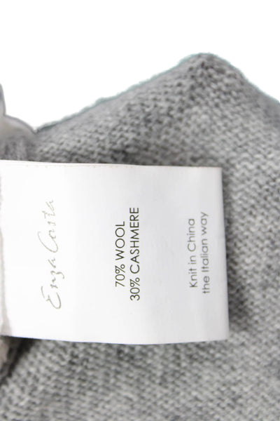 Enza Costa Womens Wool Distressed Detail Long Sleeve Sweater Dress Gray Size M