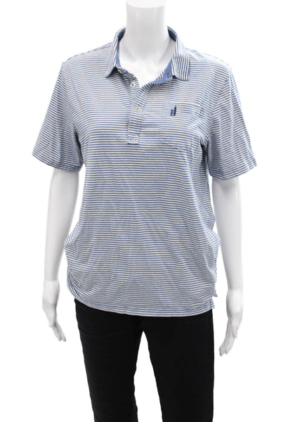 Johnnie-o Childrens Boys Striped Short Sleeves Polo Shirt Blue White Cotton Size
