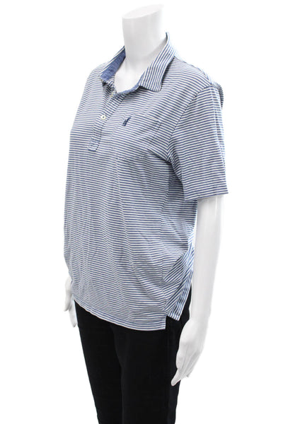 Johnnie-o Childrens Boys Striped Short Sleeves Polo Shirt Blue White Cotton Size