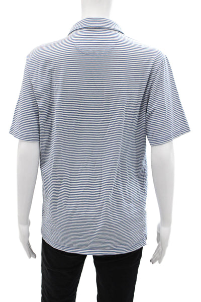 Johnnie-o Childrens Boys Striped Short Sleeves Polo Shirt Blue White Cotton Size
