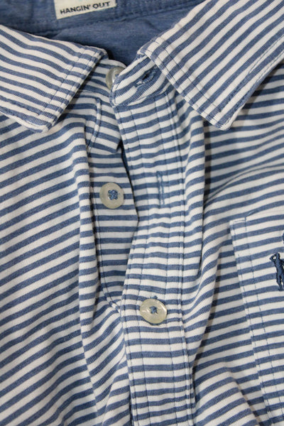 Johnnie-o Childrens Boys Striped Short Sleeves Polo Shirt Blue White Cotton Size