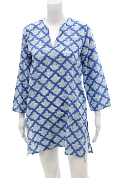 Roberta Roller Rabbit Womens Tunic Dress Blue White Cotton Size Extra Small