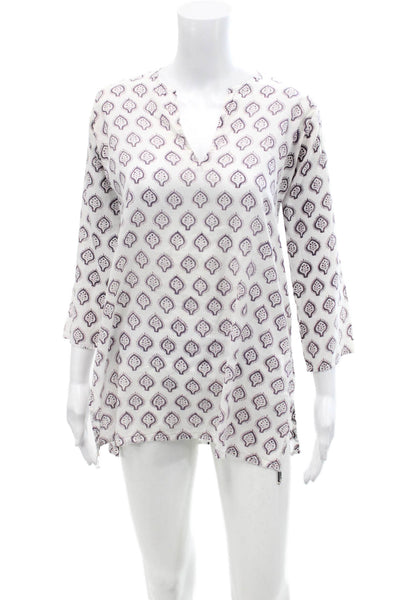 Roberta Roller Rabbit Womens Tunic Dress White Purple Cotton Size Extra Small