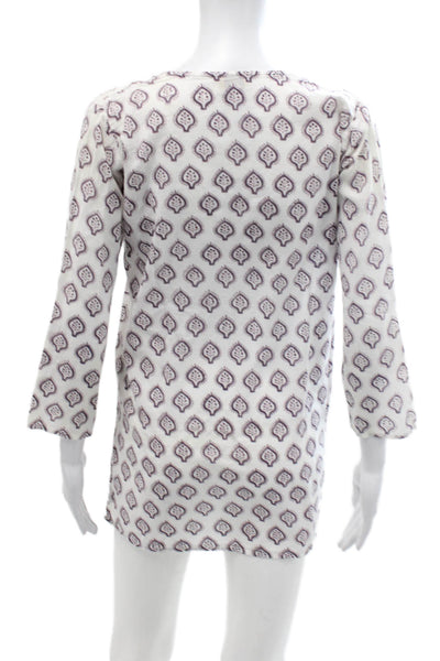 Roberta Roller Rabbit Womens Tunic Dress White Purple Cotton Size Extra Small