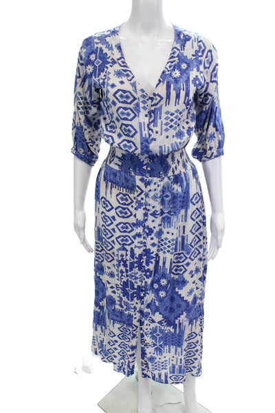 Walker & Wade Womens Geometric Print A Line Dress Blue White Size Extra Small