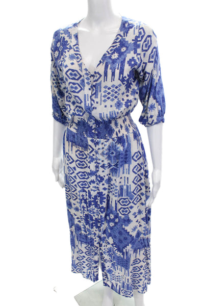 Walker & Wade Womens Geometric Print A Line Dress Blue White Size Extra Small