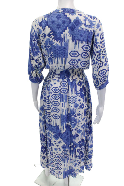 Walker & Wade Womens Geometric Print A Line Dress Blue White Size Extra Small