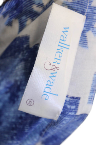 Walker & Wade Womens Geometric Print A Line Dress Blue White Size Extra Small