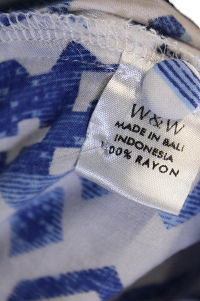 Walker & Wade Womens Geometric Print A Line Dress Blue White Size Extra Small