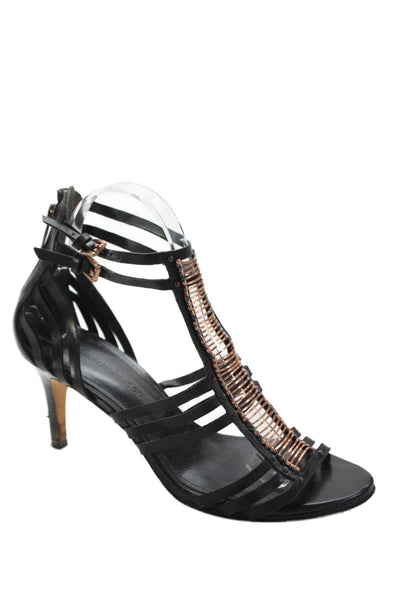 Sigerson Morrison Womens Leather Gold Tone Strappy Sandal Heels Black Size 8 B