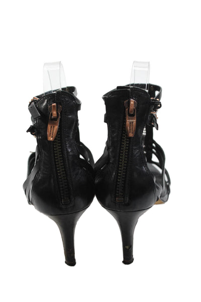 Sigerson Morrison Womens Leather Gold Tone Strappy Sandal Heels Black Size 8 B