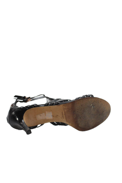 Sigerson Morrison Womens Leather Gold Tone Strappy Sandal Heels Black Size 8 B