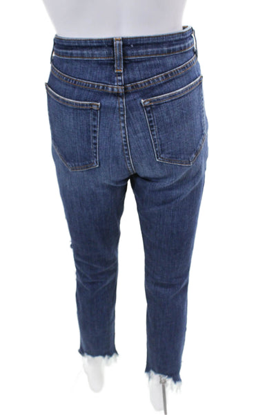 L'Agence Womens Cotton Distressed Dark Wash Tapered Jeans Blue Size 28