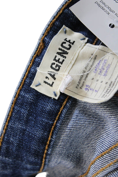 L'Agence Womens Cotton Distressed Dark Wash Tapered Jeans Blue Size 28